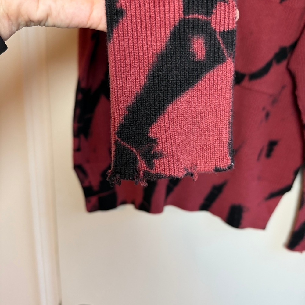 Pistola Red Black Tie Dye Knit Sweater Pullover Long Sleeve Crew Neck Pocket S - Picture 3 of 10